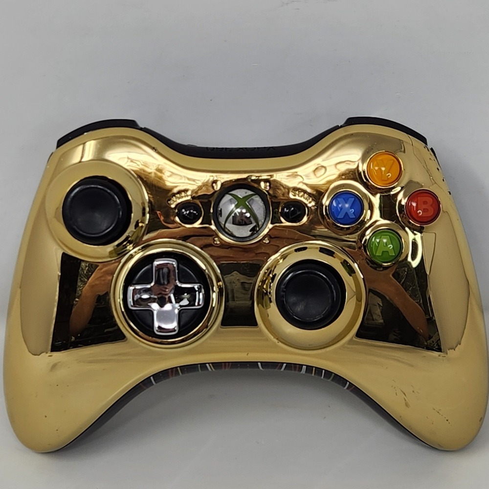 C3PO Star Wars Microsoft Xbox 360 Wireless Controller Chrome Gold READ